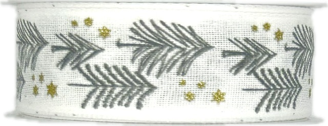 Stuha vánoční X-MAS TREES BLACK bílá 25mm x 3m (9,-Kč/m)