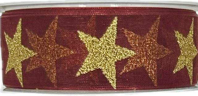 Stuha vánoční STARGLOW ORGANZA BURGUNDY bordó 25mm x 3m (9,-Kč/m)
