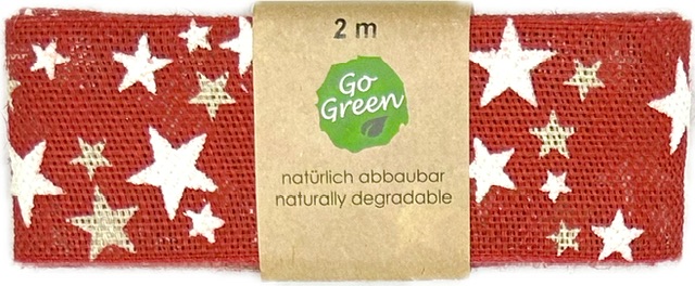 Stuha vánoční lněná WINTER HEAVEN RED červená 40mm x 2m (15,-Kč/m)