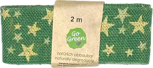 Stuha vánoční lněná WINTER HEAVEN GREEN zelená 40mm x 2m (15,-Kč/m)