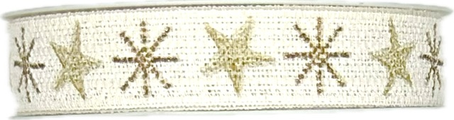 Stuha vánoční lněná NORDIC LINEN STARS NATURAL GOLD bílá 15mm x 4m (8,-Kč/m)