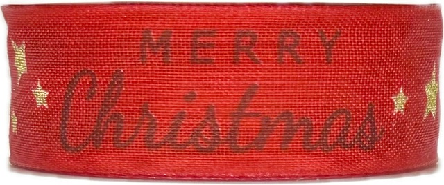 Stuha vánoční MERRY CHRISTMAS SCRIPT RED červená 25mm x 3m (5,-Kč/m)