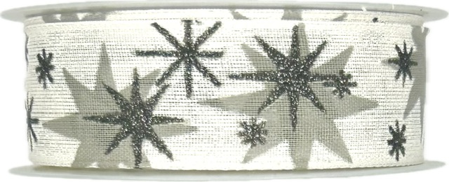 Stuha vánoční AURORA STARS SILVER bílá 25mm x 3m (12,-Kč/m)