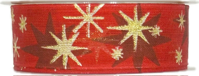 Stuha vánoční AURORA STARS RUBY červená 25mm x 3m (12,-Kč/m)