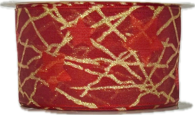 Stuha vánoční LUMINOUS STARTRAIL RUBY GOLD červená 40mm x 3m (12,-Kč/m)