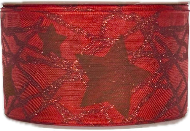 Stuha vánoční LUMINOUS STARTRAIL CRIMSON RED červená 40mm x 3m (12,-Kč/m)