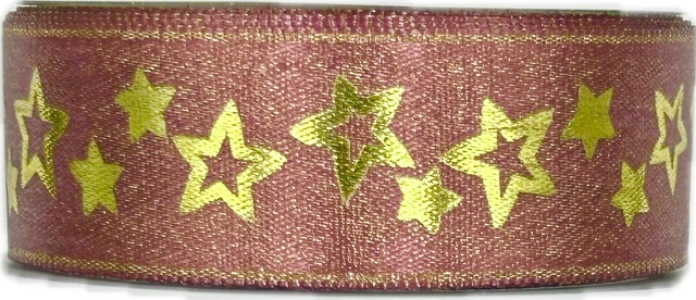 Stuha vánoční saténová GLAMOUR STARS OLD PINK starorůžová 25mm x 3m (8,-Kč/m)