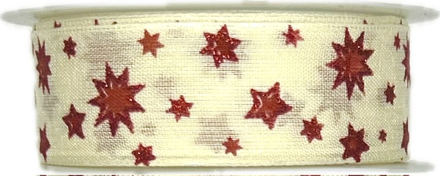 Stuha vánoční STARRY CHARM RED GLOW krémová 25mm x 3m (10,-Kč/m)
