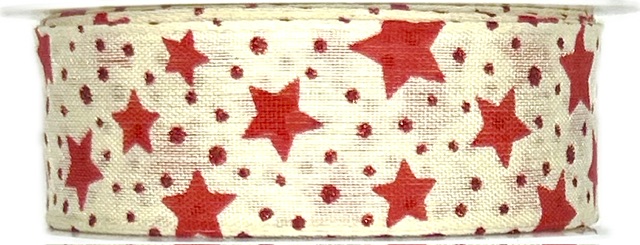 Stuha vánoční TINY STARFIELD CREAM krémová 25mm x 3m (10,-Kč/m)