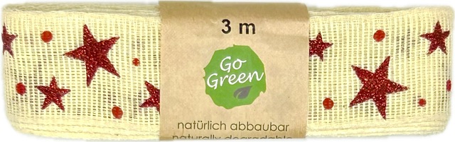 Stuha vánoční lněná LINEN STAR MAGIC CREAM krémová 25mm x 3m (10,-Kč/m)