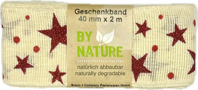 Stuha vánoční lněná LINEN STAR MAGIC CREAM krémová 40mm x 2m (15,-Kč/m)