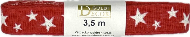 Stuha vánoční lněná STAR GLOW RED červená 15mm x 3,5m (6,- Kč/m)
