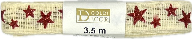 Stuha vánoční lněná STAR GLOW CREAM krémová 15mm x 3,5m (6,- Kč/m)