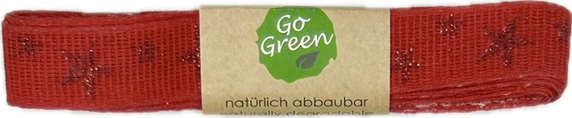 Stuha vánoční lněná STAR GLOW RUBY RED červená 15mm x 2m (9,- Kč/m)