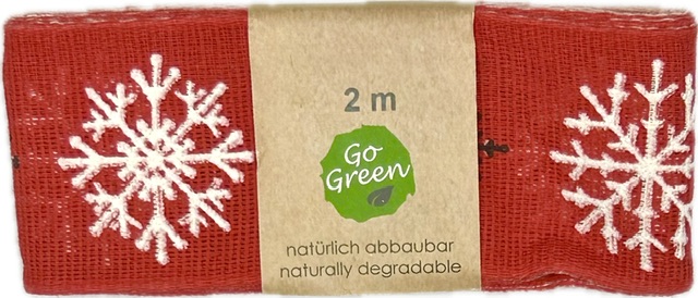 Stuha vánoční lněná SNOW ELEGANCE RED červená 40mm x 2m (15,-Kč/m)