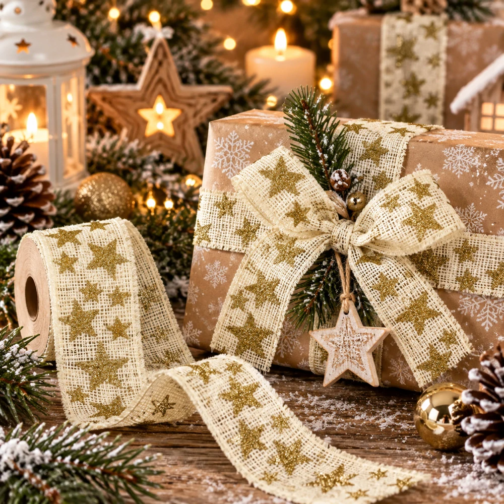 Stuha vánoční JUTA STARSHINE CREAM krémová 40mm x 2m (10,-Kč/m)