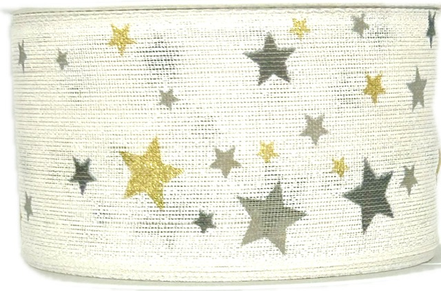 Stuha vánoční TWILIGHT STARS WHITE bílá 40mm x 2m (13,-Kč/m)