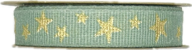 Stuha vánoční lněná STAR GLOW MINT mentolová 15mm x 3m (6,- Kč/m)