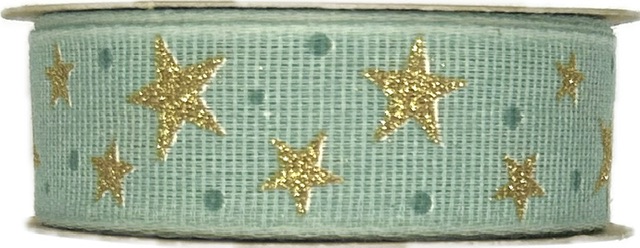 Vánoční bavlněná stuha STAR LIGHT MINT mentolová 25mm x 3m (13,-Kč/m)