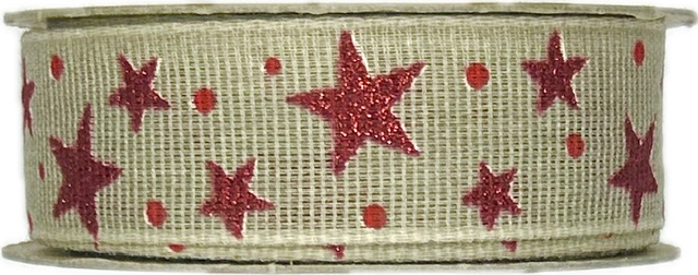 Vánoční bavlněná stuha STAR LIGHT GRAY šedá 25mm x 2,5m (11,-Kč/m)