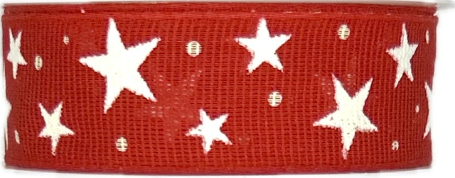 Vánoční bavlněná stuha STAR LIGHT RED červená 25mm x 3m (13,-Kč/m)