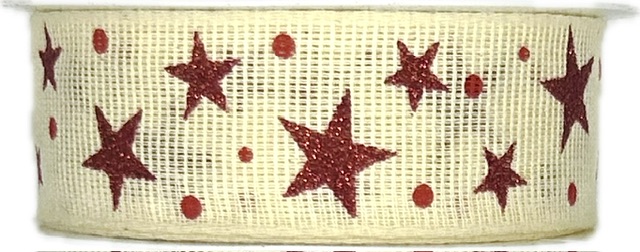 Vánoční bavlněná stuha STAR LIGHT CREAM krémová 25mm x 2m (13,-Kč/m)