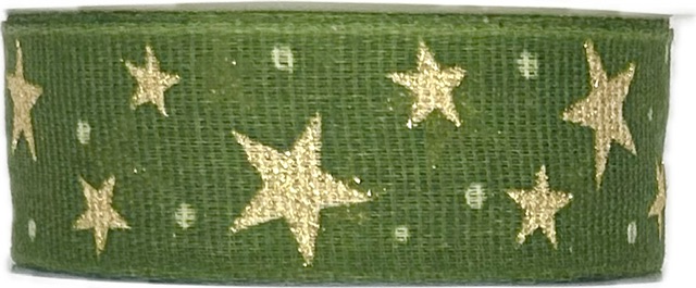 Vánoční bavlněná stuha STAR LIGHT GREEN zelená 25mm x 2m (13,-Kč/m)