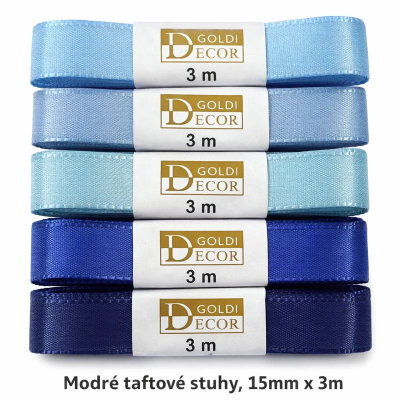 Stuha taftová DARK BLUE tmavě modrá 15mm x 3m (5,-Kč/m)