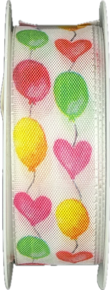 Stuha narozeninová Balloons & Hearts taftová 25mm x 2m (12,-Kč/m)