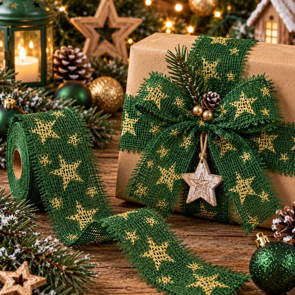 Stuha vánoční JUTA STARSHINE FOREST GREEN zelená 40mm x 2m (10,-Kč/m)