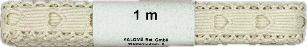 Vysekávaná dekorativní stuha krémová Sweet Hearts Cream –  15mm × 1m