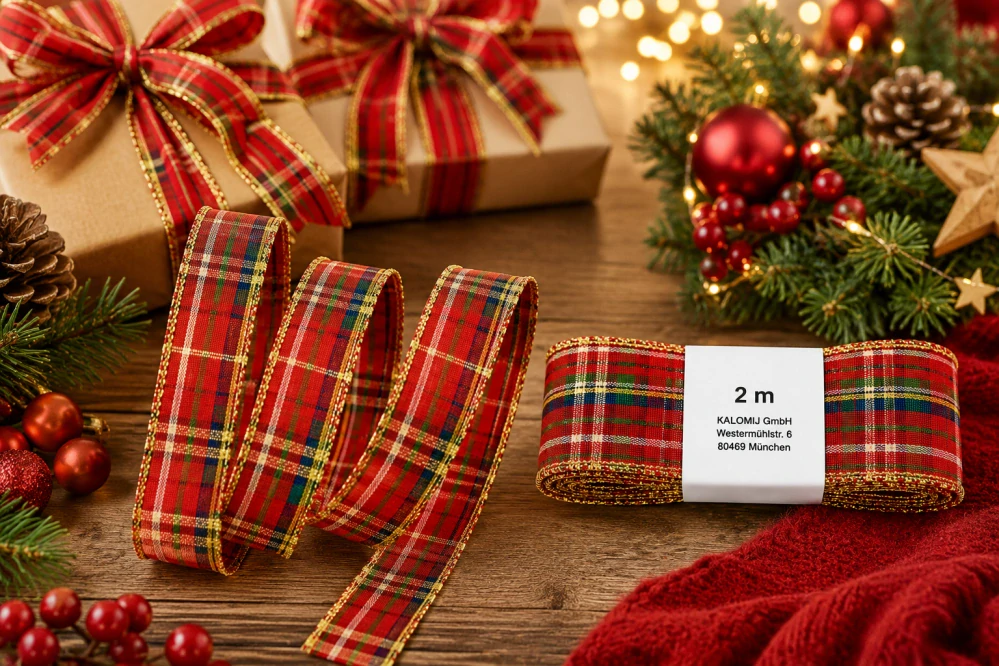 Vánoční stuha ROYAL CHRISTMAS červené karo se zlatým lemem 25mm x 2m (10,-Kč/m)
