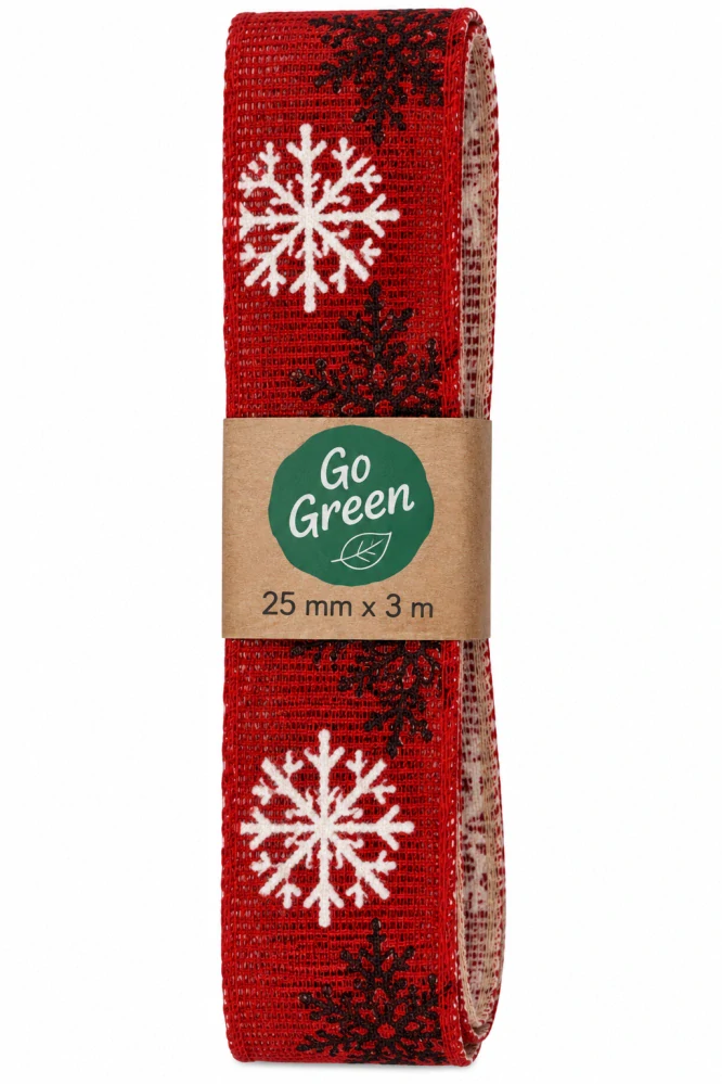 Vánoční stuha SNOW ELEGANCE RED – červená 25mm x 2m