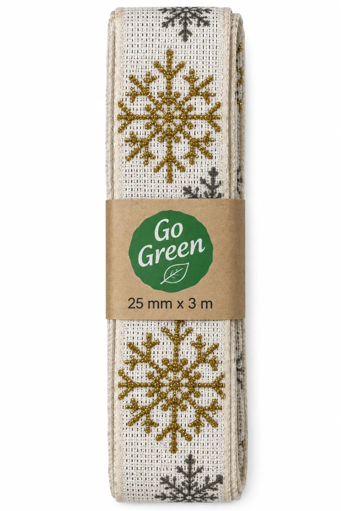 Vánoční bavlněná stuha SNOW ELEGANCE WHITE – bílá 25mm x 2,5m