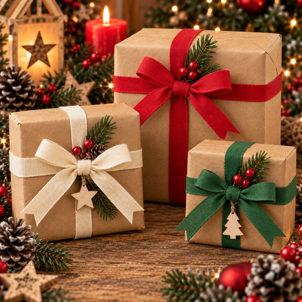 Sada bavlněných vánočních stuh CHRISTMAS CLASSIC – 9 ks, 25mm x 2m