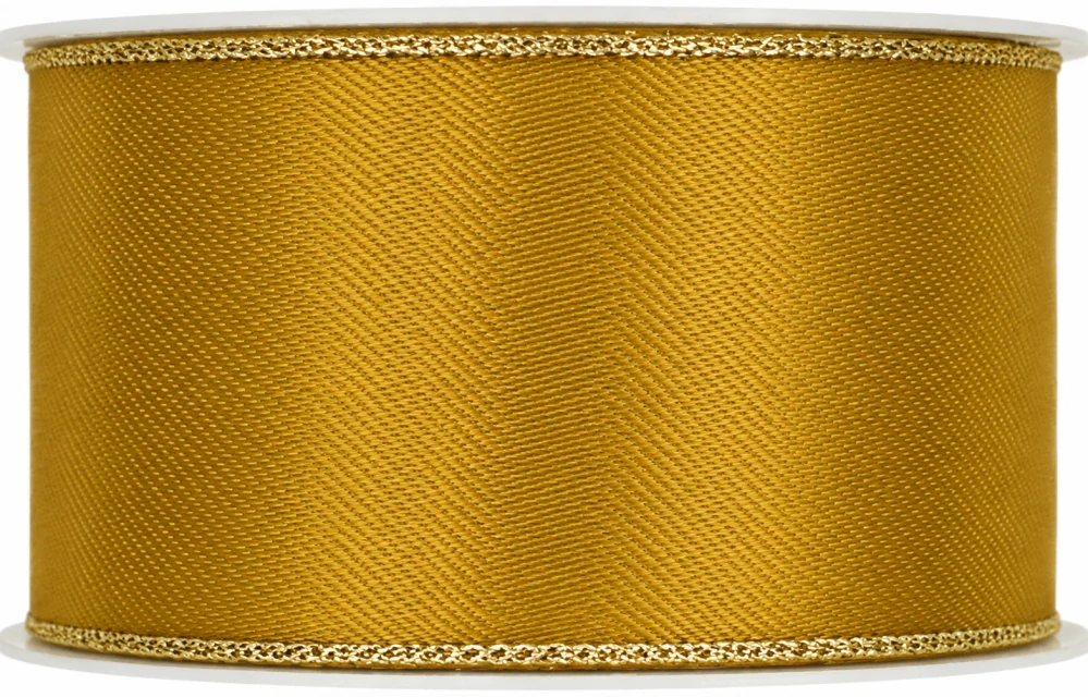BASIC MUSTARD GOLD – taftová stuha se zlatým okrajem 40mm x 3m