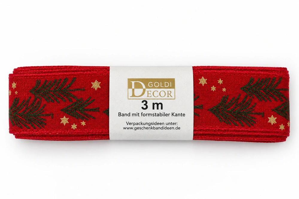 Vánoční stuha Stromky – červená 25mm x 3m