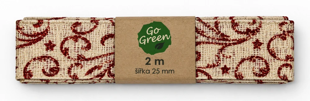 Vánoční ornament Cream Red – bavlněná stuha krémová s červeným potiskem 25mm x 2m