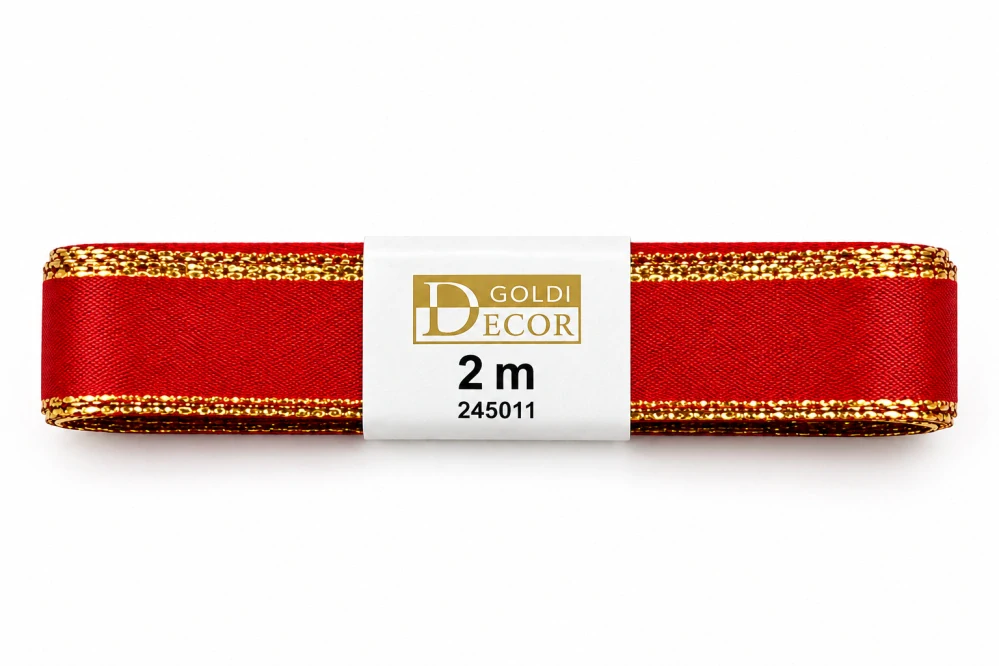 Stuha vánoční taftová ČERVENÁ se zlatým lemem 15mm x 2m