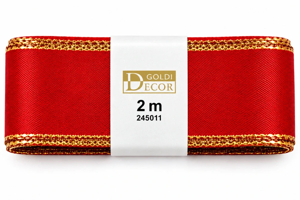 Stuha vánoční taftová ČERVENÁ se zlatým lemem 40mm x 2m