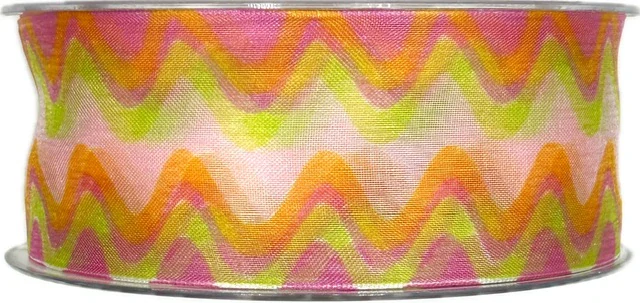 Taftová stuha RAINBOW WAVES Pink 40mm x 20m