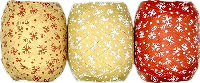 Vánoční vázací stuha MEGA NATURO RED Vločky bílé (velké Mega klubko)10mm x 12m