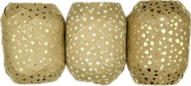 Vánoční vázací stuha MEGA NATURO Hvězdy zlaté (velké Mega klubko)10mm x 12m