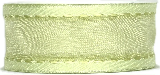 Stuha organzová CHAMPAGNER Fresh Green prošívaná  světle zelená 25mm x 2m (12,-Kč/m)