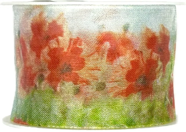 Stuha organzová POPPIES červené vlčí máky 40mm x 2m (14,-Kč/m)