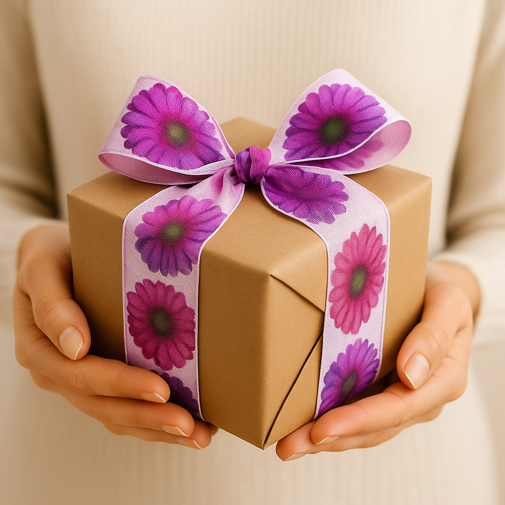 Stuha taftová fotopotisk GERBERA PURPLE 40mm x 2m (13,-Kč/m) 