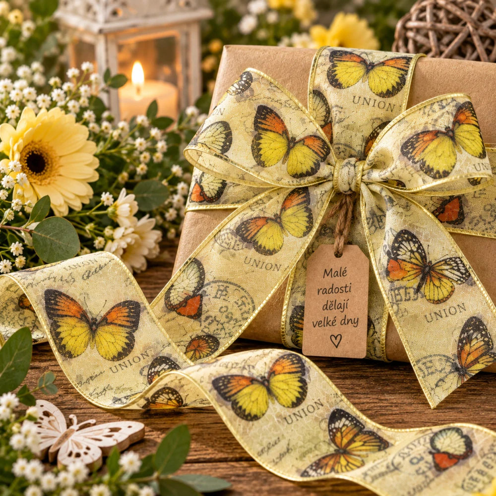 Stuha taftová WHISPER FLIGHT YELLOW žlutá 40mm x 2m (12,- Kč/m)