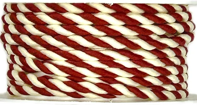 Classic Twist Red & White – Saténový kroucený dekorační provázek červeno-bílý 3mm x 3 m ( 5,-Kč/m)