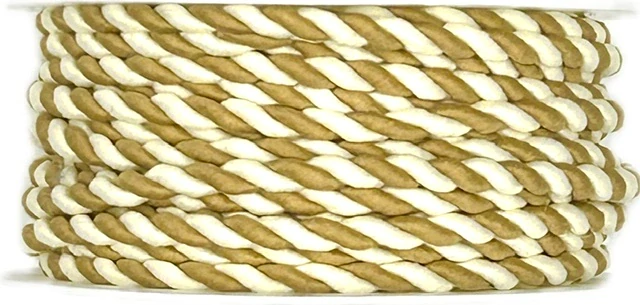 Honey Twist Brown & White – Saténový kroucený dekorační provázek  hnědo-bílý 3mm x 3 m (5,-Kč/m)