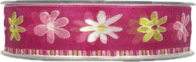 Stuha taftová PINK FLOWERS 25mm x 20m (6,- Kč/m)